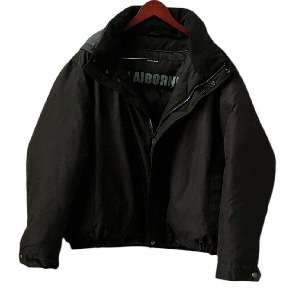 Claiborne Unisex Down Puffer Black Bomber Warm Winter Coat w hood 2X XXL